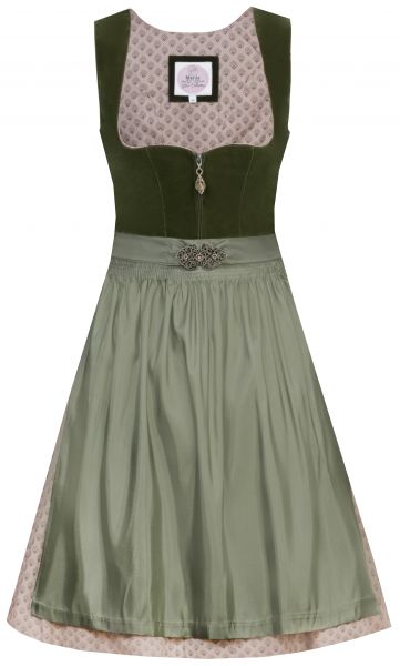 Dirndl midi 65 cm Pia moos grün altrosa rosa Samt Marjo