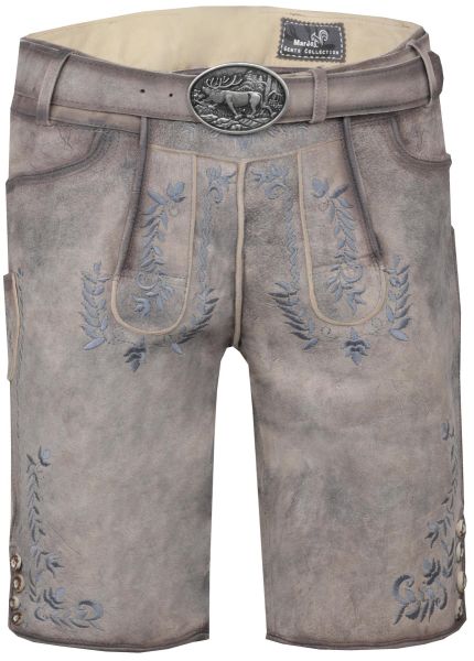 Trachtenhose Lederhose kurz Greding steingrau denim mit Gürtel Marjo