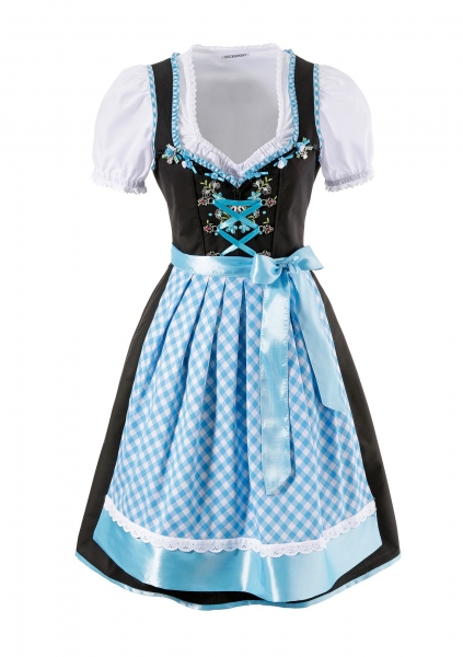 Dirndl midi 60 cm schwarz/hellblau Set 3-tlg. Wolperdinger