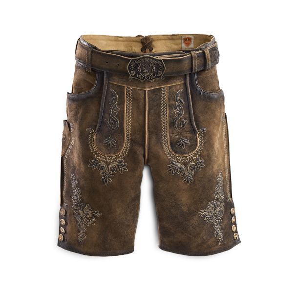 Lederhose Trachtenhose kurz Ermann kastanie braun antik mit Gürtel Maddox